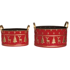 Set Of 2 Nested Bucket Christmas Decorations 14.75"