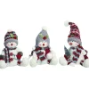 Set Of 3 Nordic Sitting Snowman Plush Christmas Figurines 14"