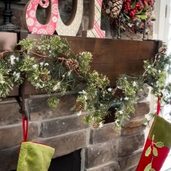 Set Of 3 Onyx Black Mantle Garland And Christmas Stocking Hanger