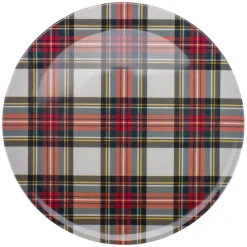 Set Of 4 Plaid And Christmas Tree Serving Plates 7.25