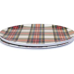 Set Of 4 Plaid And Christmas Tree Serving Plates 7.25