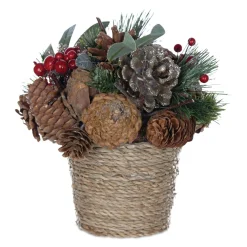 Set Of 2 Potted Pinecone And Berry Artificial Christmas Decoration 8.25"
