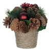 Set Of 2 Potted Pinecone And Ornament Artificial Christmas Arrangements 7.5"