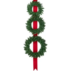 Set Of 3 Pre-Lit Battery Operated Wreaths On Red Ribbon Christmas Decoration, 6.5'
