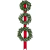Set Of 3 Pre-Lit B/O Flocked Wreaths On Red Ribbon Christmas Decoration, 6.5'