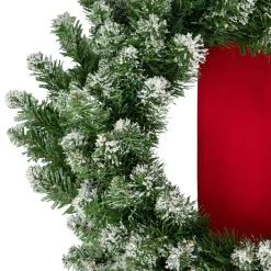 Set Of 3 Pre-Lit B/O Flocked Wreaths On Red Ribbon Christmas Decoration, 6.5'