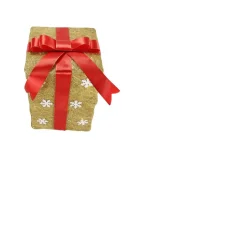 Set Of 3 Pre-Lit Gold And Red Snowflake Gift Box Outdoor Christmas Yard Art Decor 13"