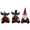 Set Of 3 Red And Black Plush Rustic Sitting Character Christmas Decor 13"
