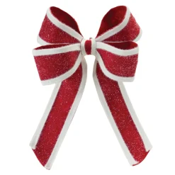 Set Of 2 Red And White Glittered Christmas Bow Ribbons 14.5"