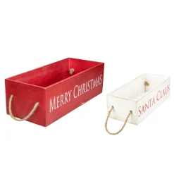 Set Of 2 Red And White Wood Organizer Box Christmas Decorations 16-Inch