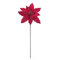 Set Of 24 Red Glittered Poinsettia Artificial Christmas Stems 25"