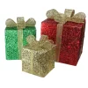 Set Of 3 Red Pre-Lit Glittering Gift Boxes Christmas Outdoor Decor 15"