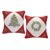 Set Of 2 Red Tree And Wreath Christmas Square Floral Throw Pillows 15.5"
