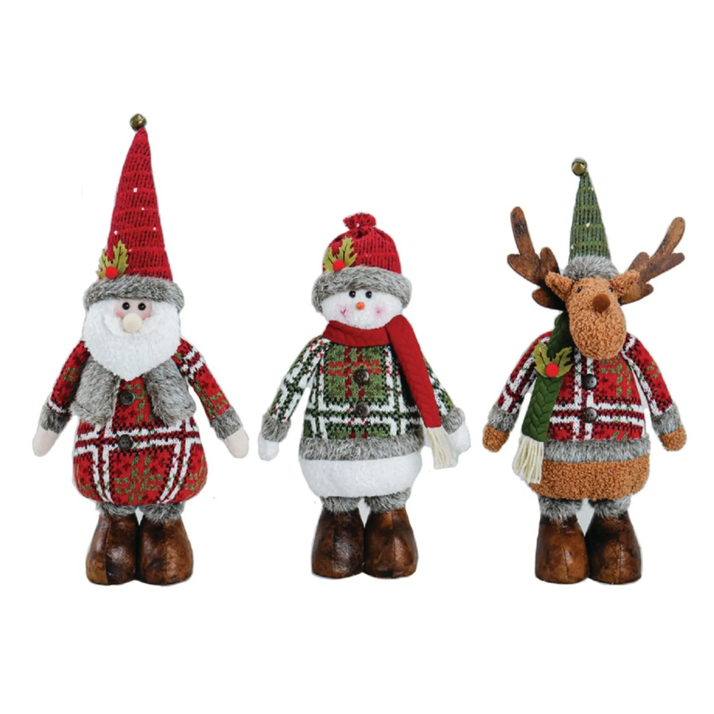 Set Of 3 Santa, Snowman And Reindeer Plush Figurine 16"