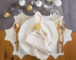 Set Of 4 Silver Colored Snowflake Design Placemats 19" X 13"