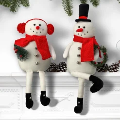Set Of 2 Sitting Snowman With Hat And Earmuffs Christmas Plush Figures 20"