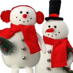 Set Of 2 Sitting Snowman With Hat And Earmuffs Christmas Plush Figures 20