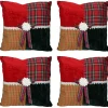 Set Of 4 Square Textured Tartan Plaid Velvet Christmas Throw Pillows 15.5"