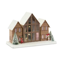 Set Of 2 White And Brown Lighted Christmas Ski Lodge 14.75"