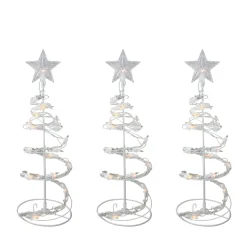 Set Of 3 White Clear Lighted Spiral Cone Walkway Christmas Trees Outdoor Decor 18"