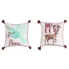 Set Of 2 White Dove And Deer Square Christmas Throw Pillows 16"