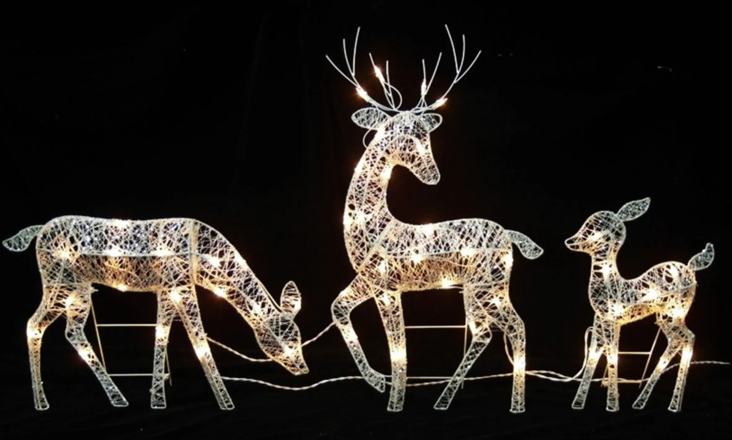 Set Of 3 White Glittered Doe, Fawn And Reindeer Lighted Christmas Outdoor Decoration