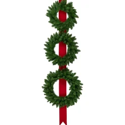 Set Of 3 Wreaths On Red Ribbon Hanging Christmas Decoration, 6.5'