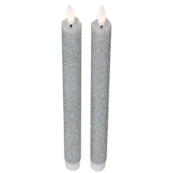 Set 2 Silver Glittered Led Flameless Taper Christmas Candles 11
