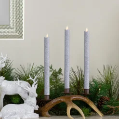 Set 2 Silver Glittered Led Flameless Taper Christmas Candles 11