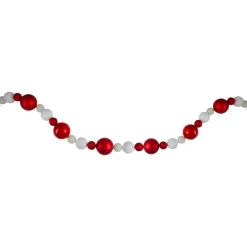6' Shatterproof Ball 3-Finish Red And White Christmas Garland