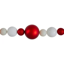 6' Shatterproof Ball 3-Finish Red And White Christmas Garland