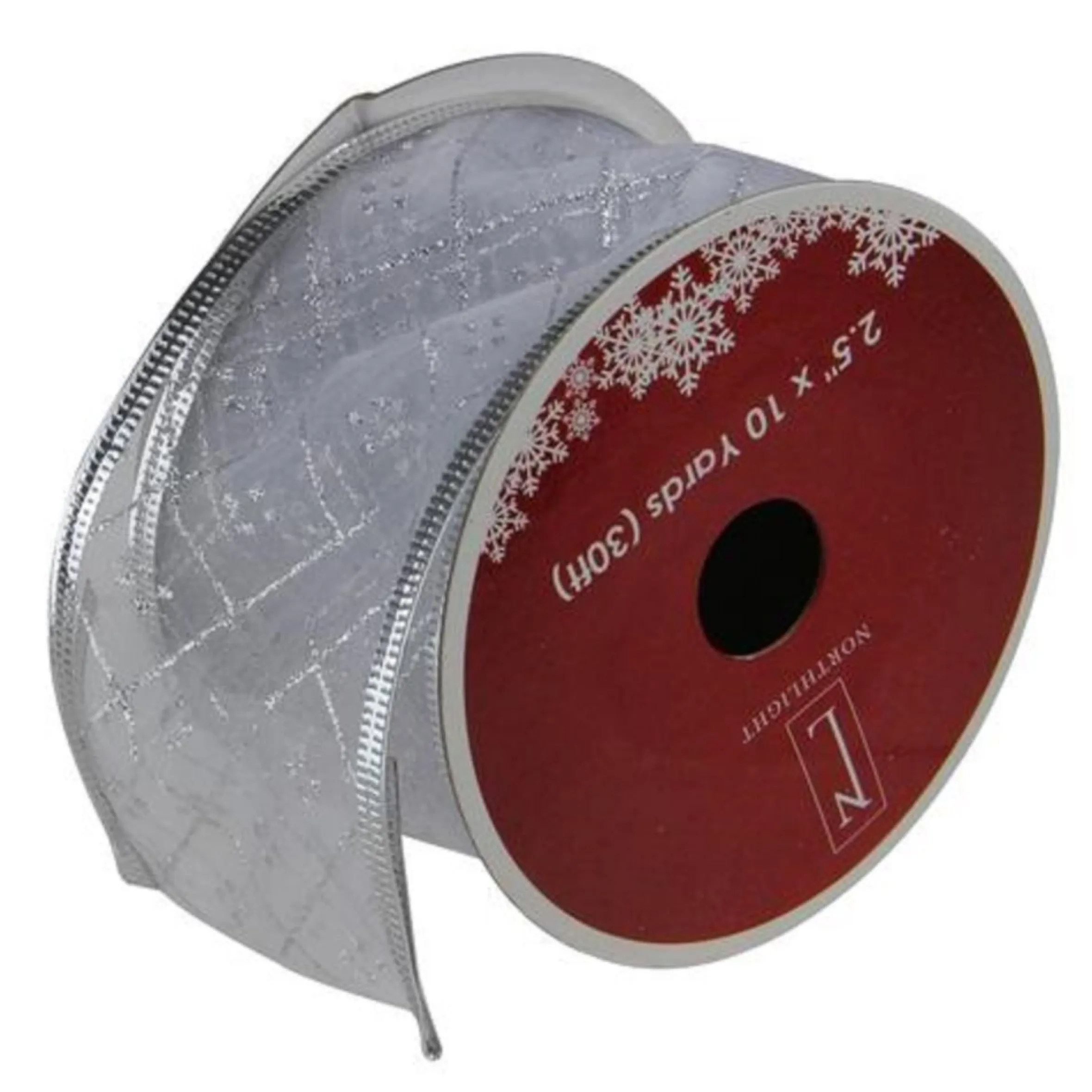 Shimmering Silver Diamond Christmas Wired Craft Ribbon 2.5" X 10 Yards