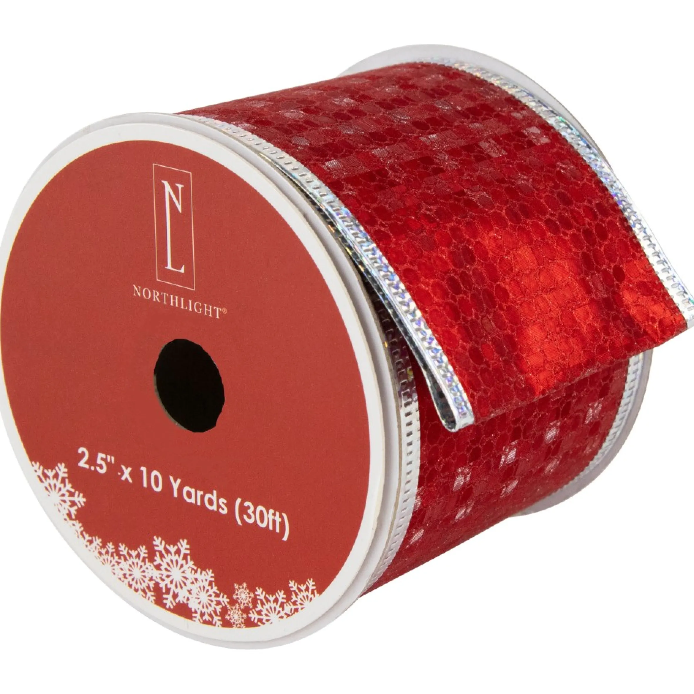 Shimmery Red And Silver Horizontal Wired Christmas Craft Ribbon 2.5" X 10 Yards