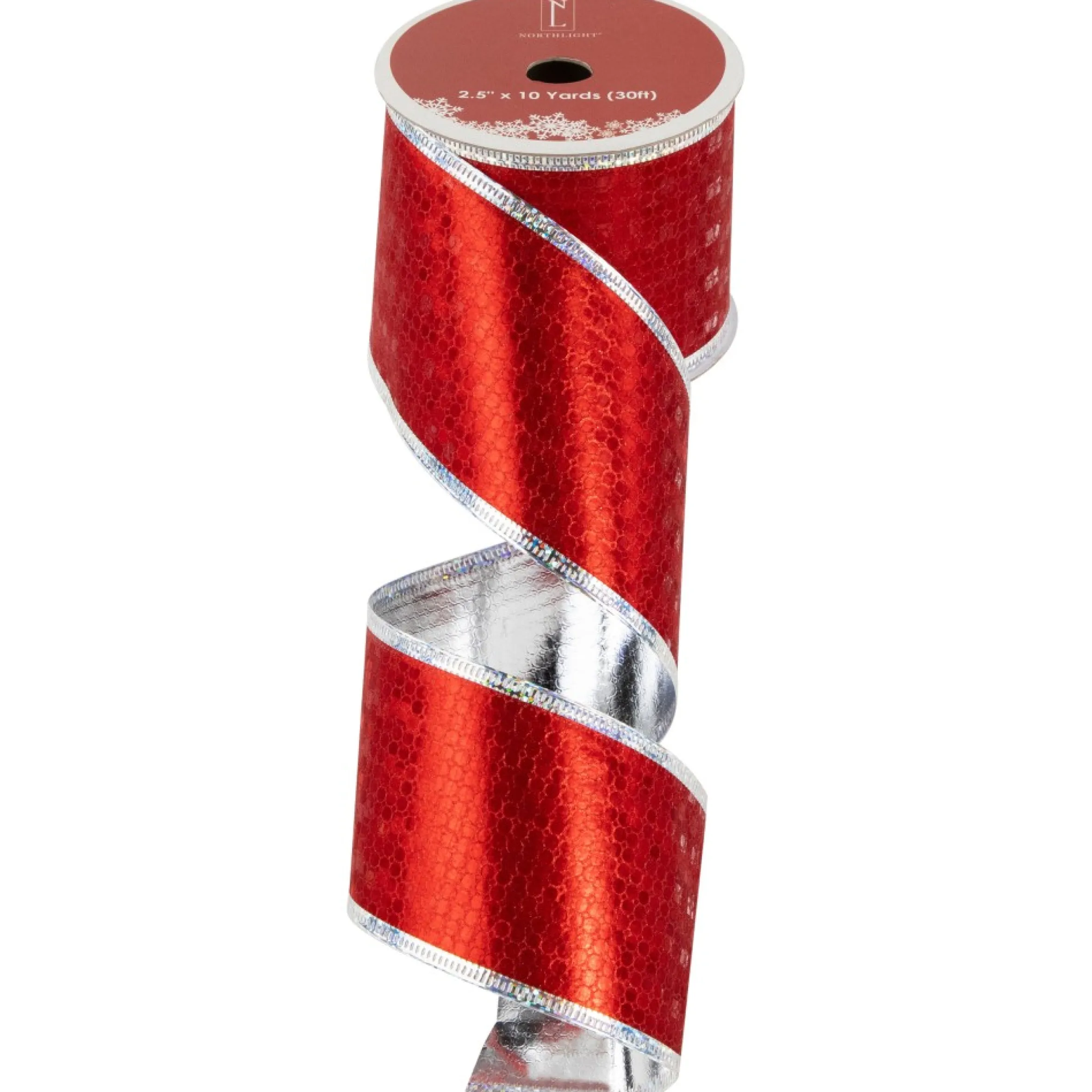 Shimmery Red And Silver Horizontal Wired Christmas Craft Ribbon 2.5" X 10 Yards