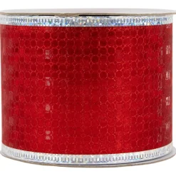 Shimmery Red And Silver Horizontal Wired Christmas Craft Ribbon 2.5