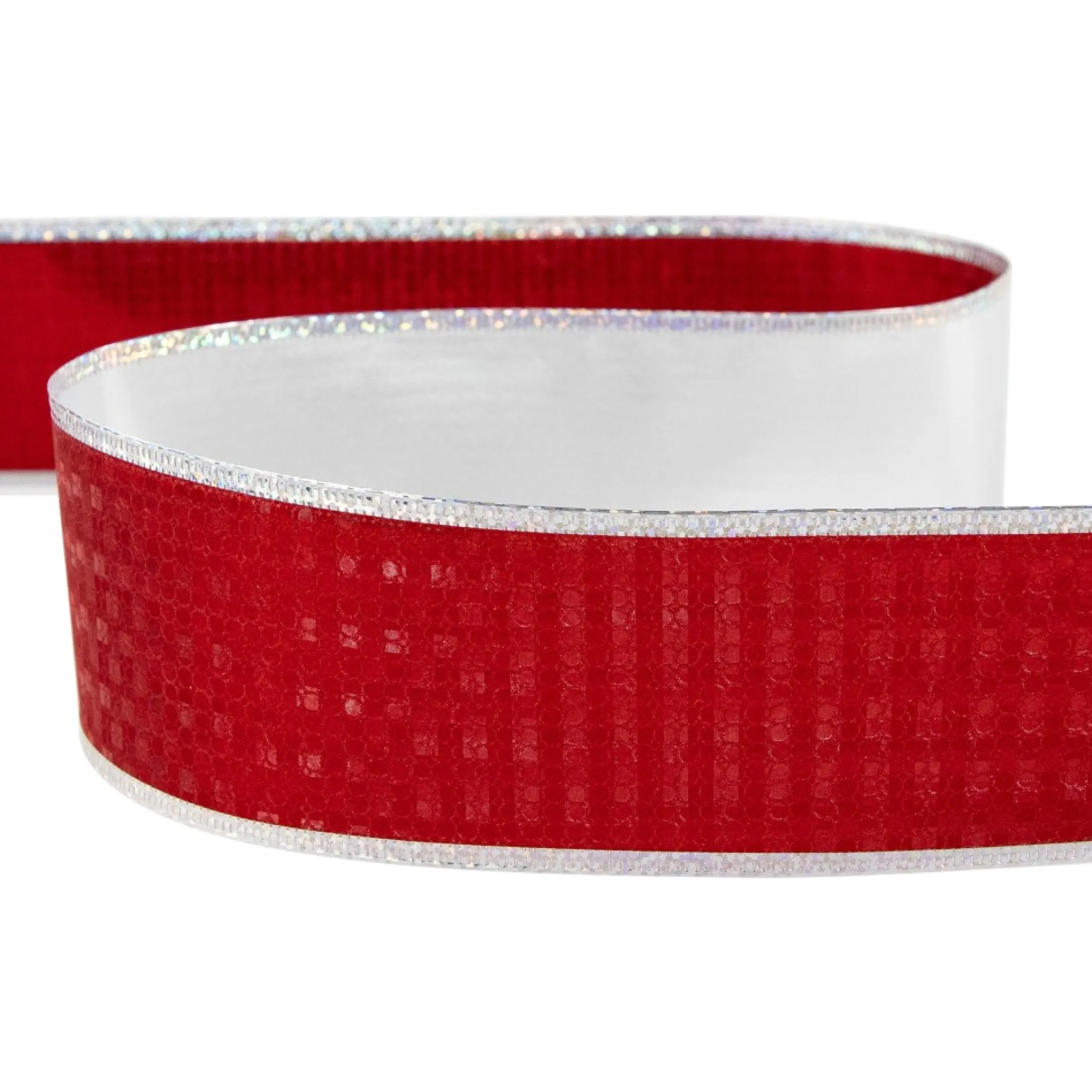 Shimmery Red And Silver Horizontal Wired Christmas Craft Ribbon 2.5" X 10 Yards