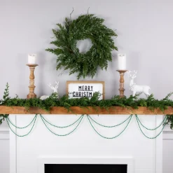 15' Shiny Metallic Green Beaded Christmas Garland - Unlit