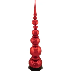 54" Shiny Red And Glittered Topiary Finial Tower Commercial Christmas Decoration