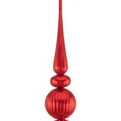 54" Shiny Red And Glittered Topiary Finial Tower Commercial Christmas Decoration