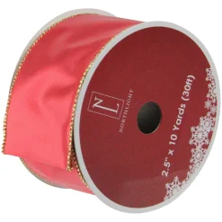 Shiny Red And Gold Solid Wired Christmas Craft Ribbon 2.5" X 10 Yards