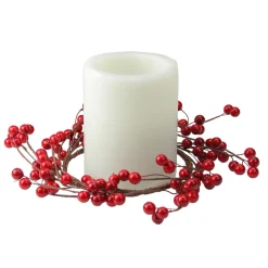 9" Shiny Red Berries Artificial Christmas Candle Holder Ring
