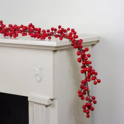 5' Shiny Red Berries Artificial Twig Christmas Garland - Unlit