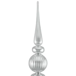 54" Shiny Silver And Glittered Topiary Finial Tower Commercial Christmas Decoration