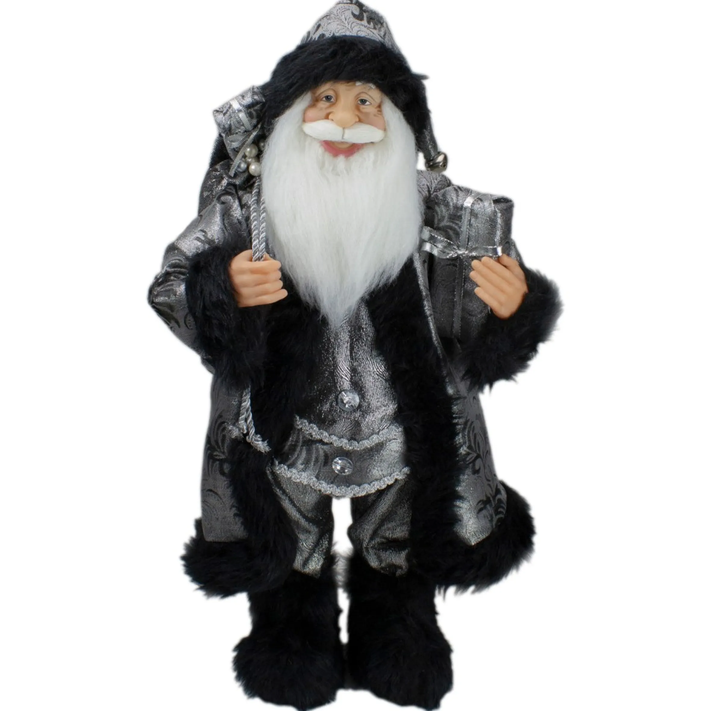 24" Silver And Black Santa Claus With Gifts Christmas Figure