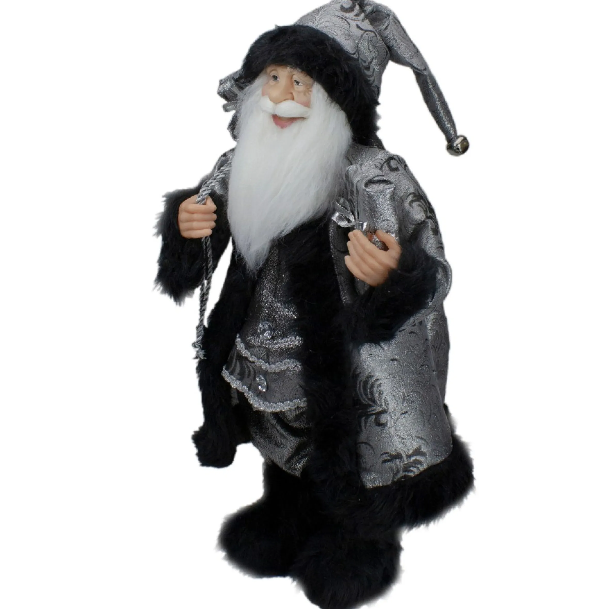 24" Silver And Black Santa Claus With Gifts Christmas Figure