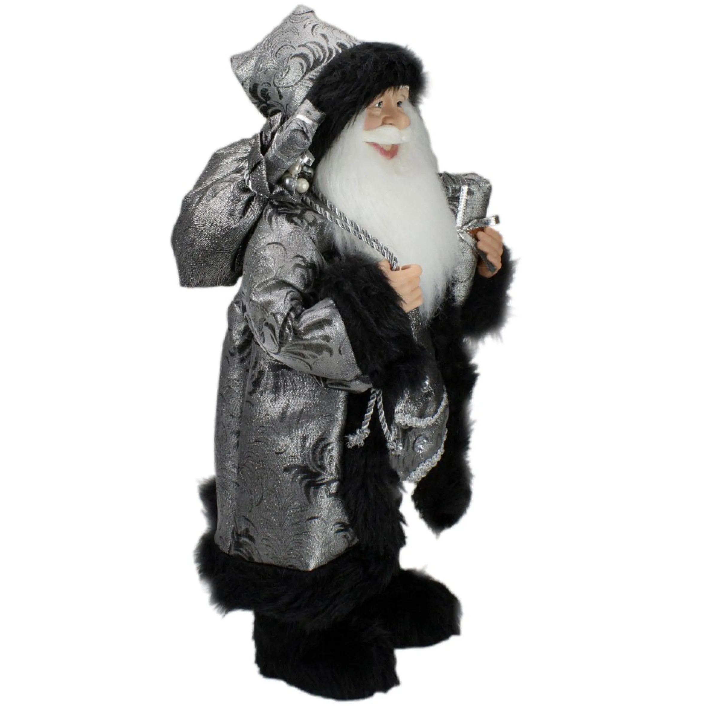 24" Silver And Black Santa Claus With Gifts Christmas Figure
