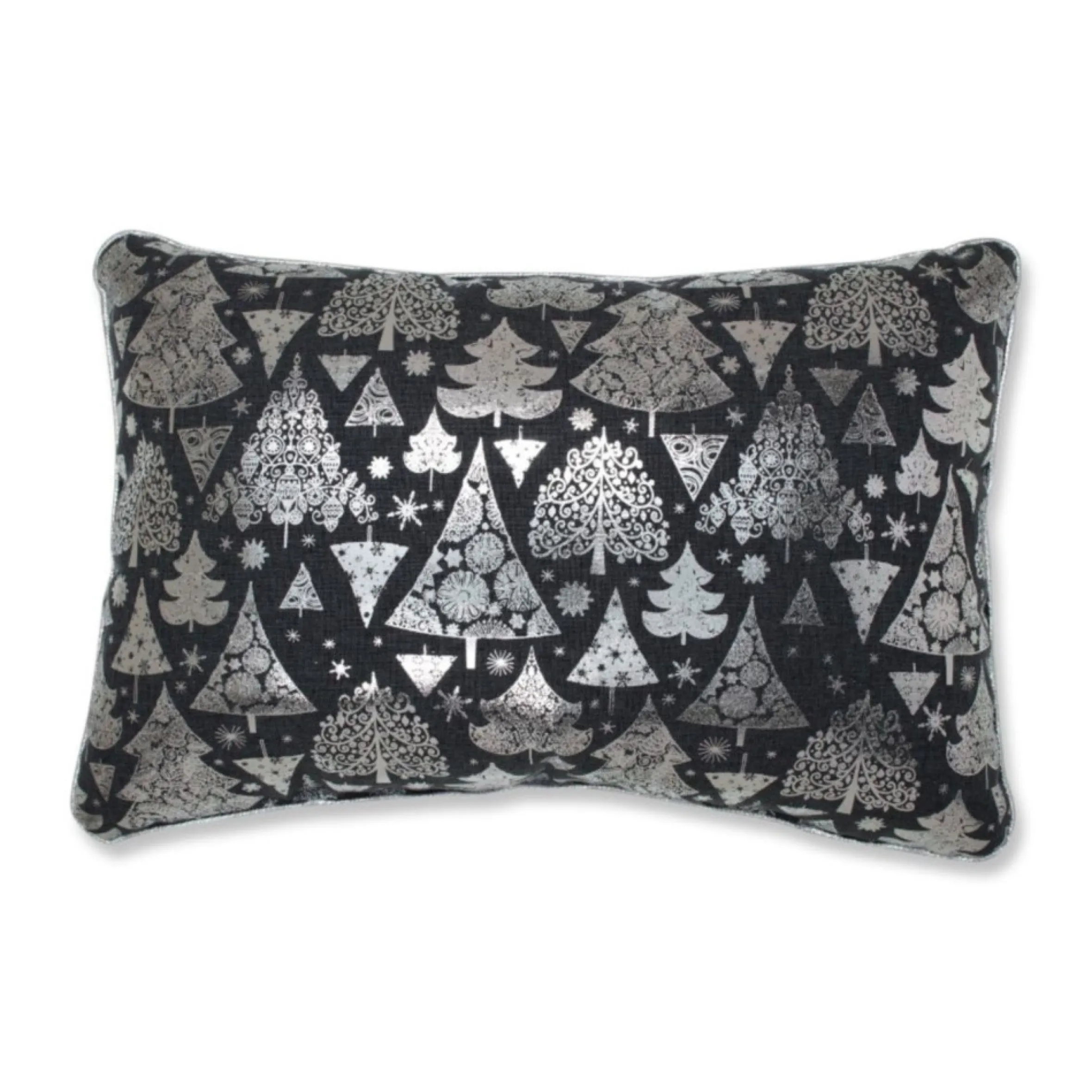 18.5" Silver And Black Trees Christmas Rectangular Throw Pillow
