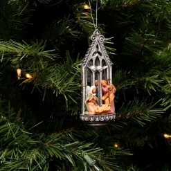 6.25" Silver And Brown Fontanini Holy Family Mirrored Arch Christmas Nativity Ornament