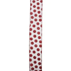 Silver And Red Glittering Polka Dots Christmas Wired Craft Ribbon 2.5" X 10 Yards