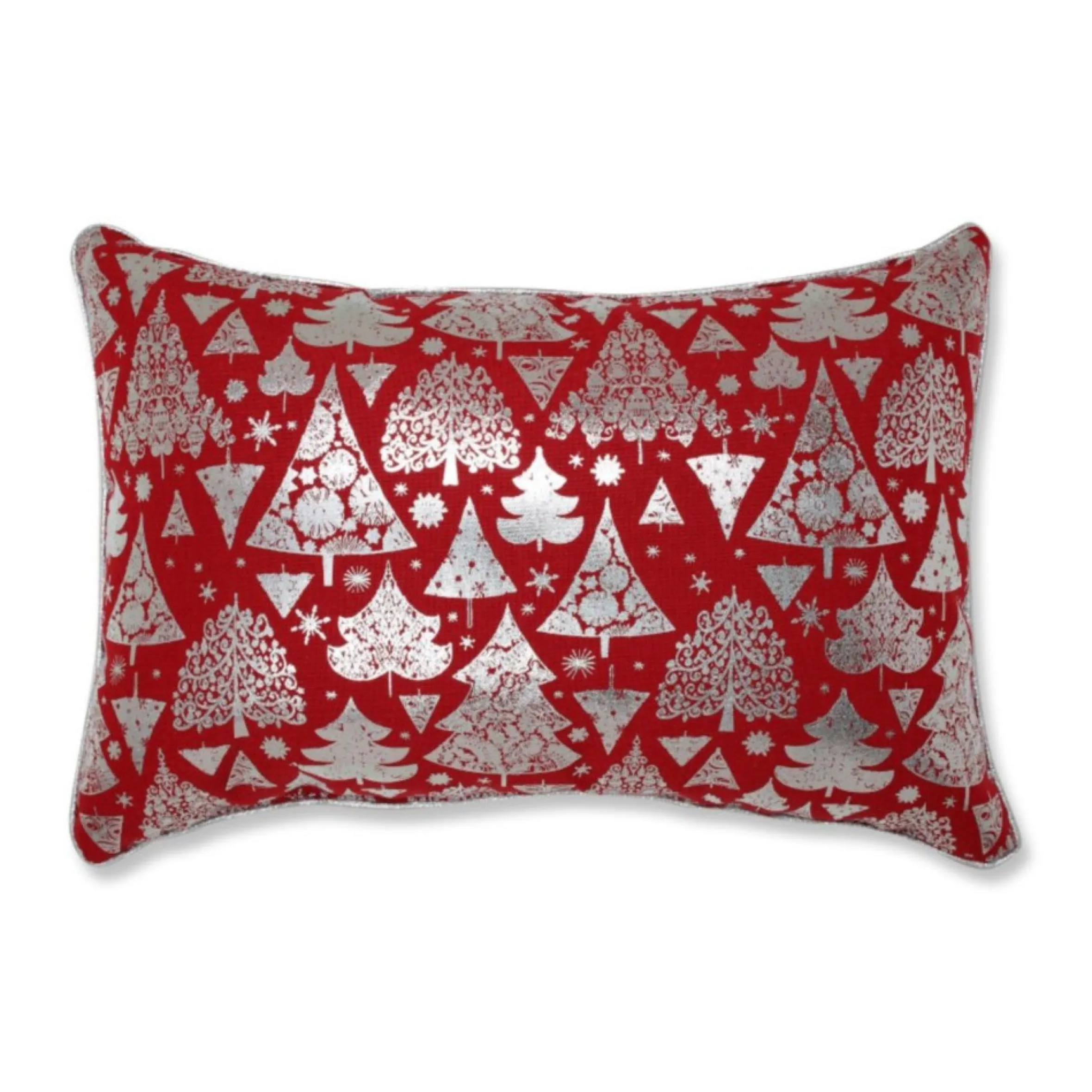 18.5" Silver And Red Trees Christmas Rectangular Throw Pillow